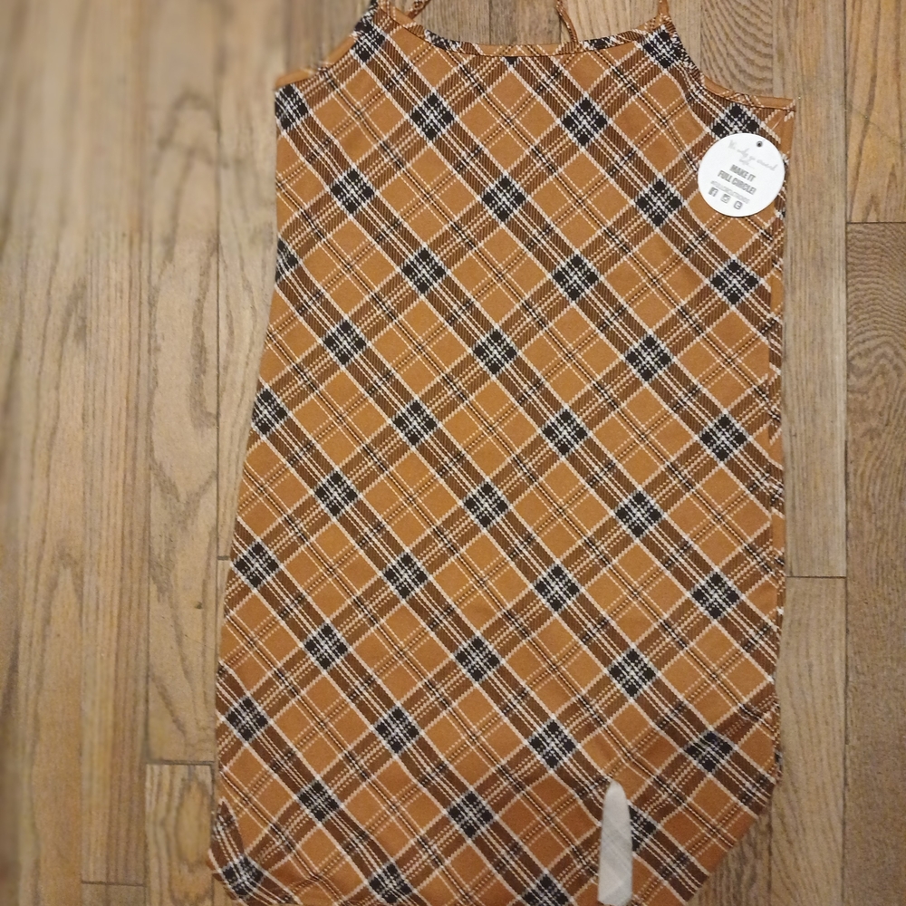 Trendy Plaid Mini Dress in Brown